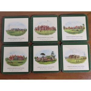 Set  of 6 Pimpernel British Golf Clubs Coasters Cork Backed Trivets #A32